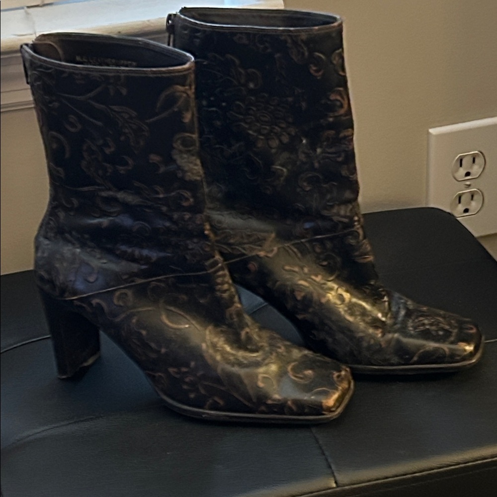 Amanda Smith Black Floral Heeled Boots